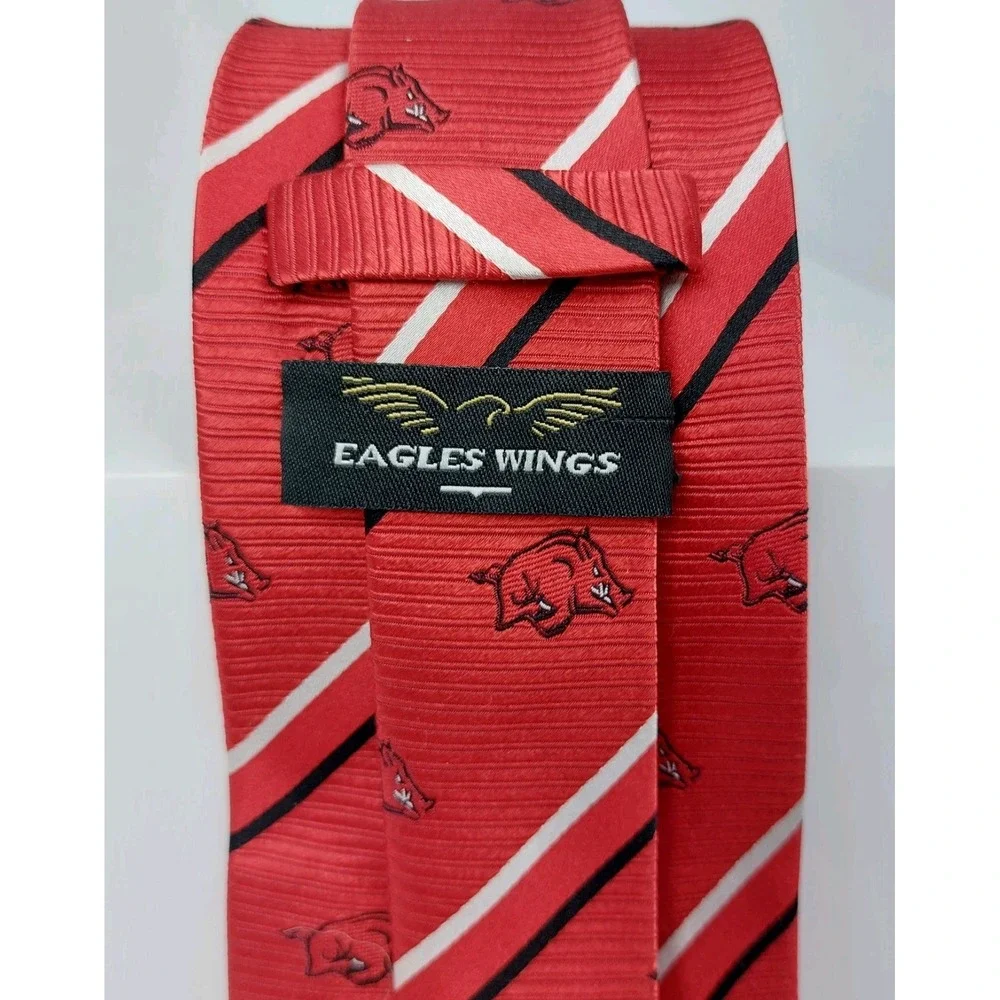 Eagles Wings Arkansas Razorbacks‎ Tie Silk Red White Black Striped Necktie